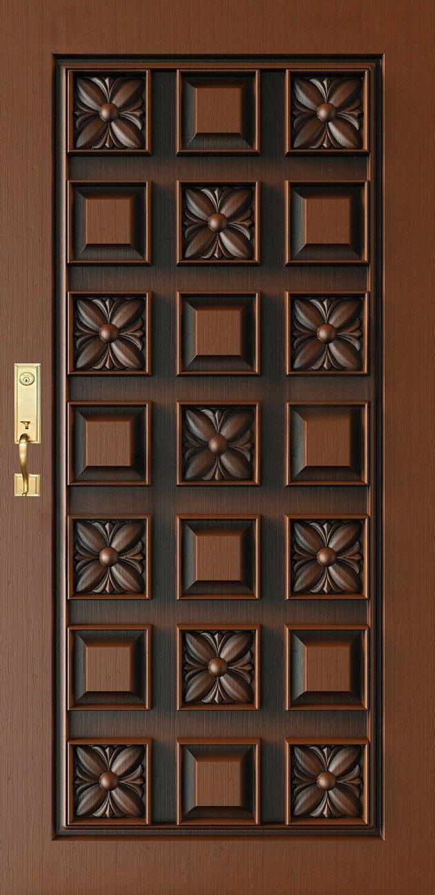 Doors - SKY-100 Classic Geometric Floral Panel Carved Door 3D Model